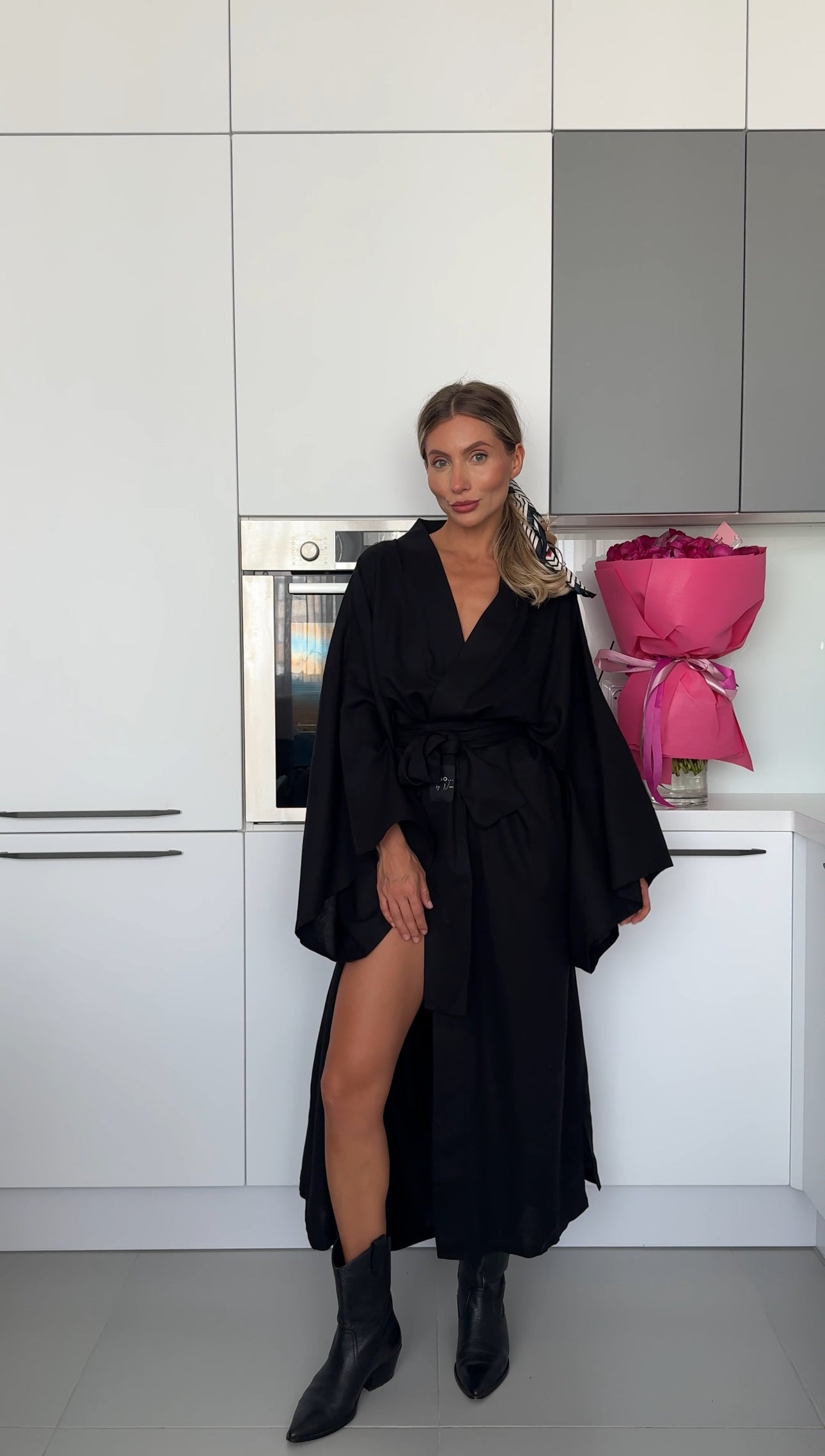 Linen Japanese Kimono Black